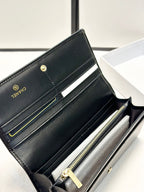 Black Leather Wallet with Embossed CC Logo