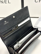 Quilted Black Leather Wallet with Silver Logo