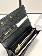 Quilted Leather Wallet with Gold Logo