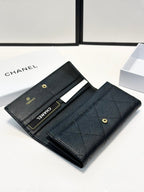 Quilted Leather Wallet with Gold Logo