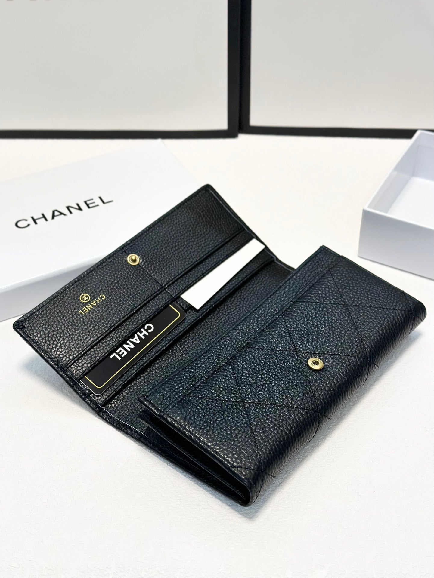 Quilted Leather Wallet with Gold Logo