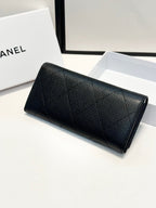 Quilted Leather Wallet with Gold Logo