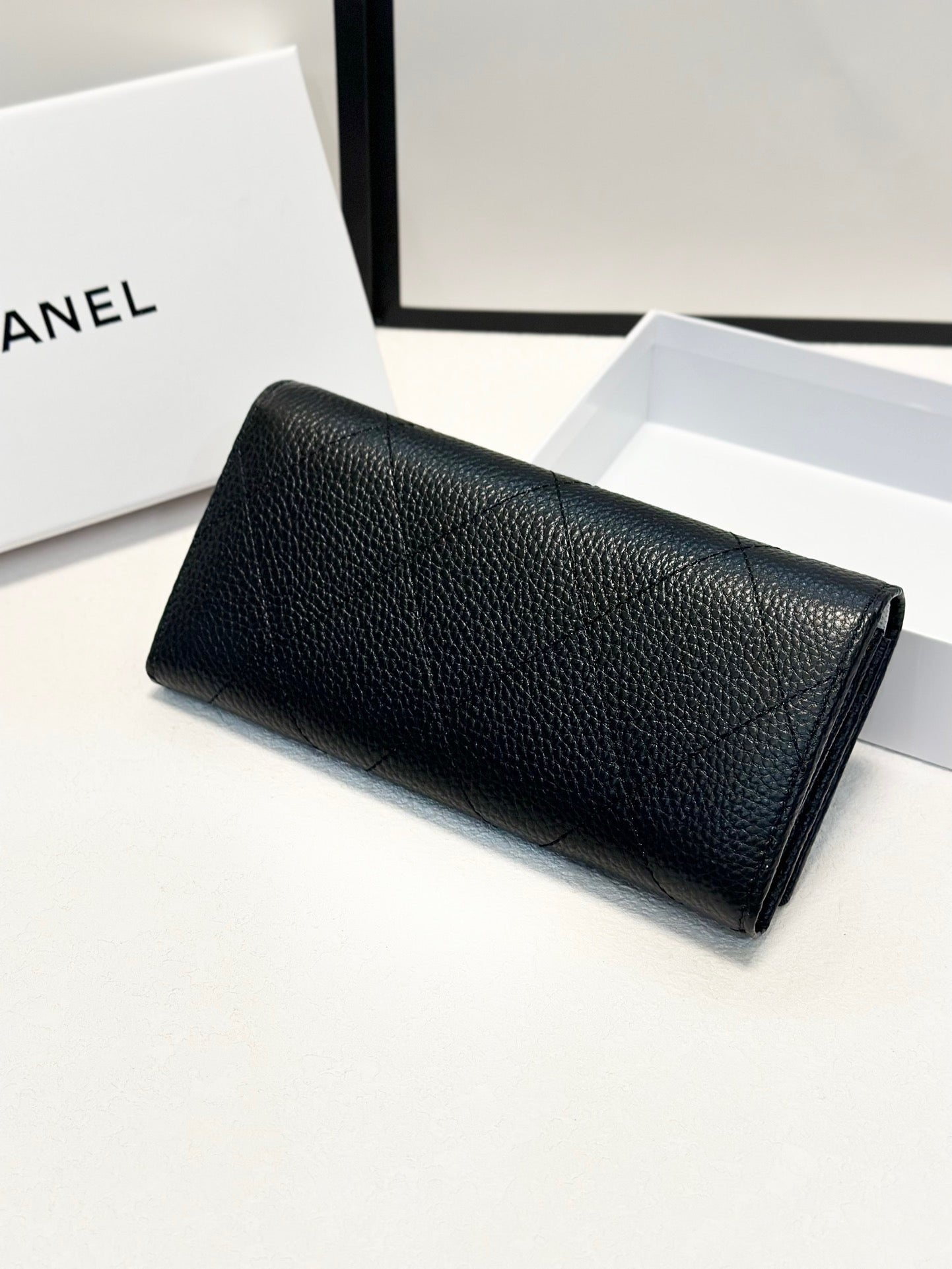 Quilted Leather Wallet with Gold Logo