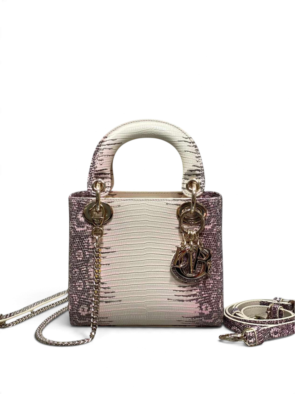 Lizard-Embossed Structured Top Handle Bag 17cm - View 1