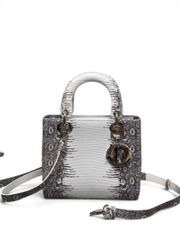 Lizard-Embossed Structured Top Handle Bag 20cm