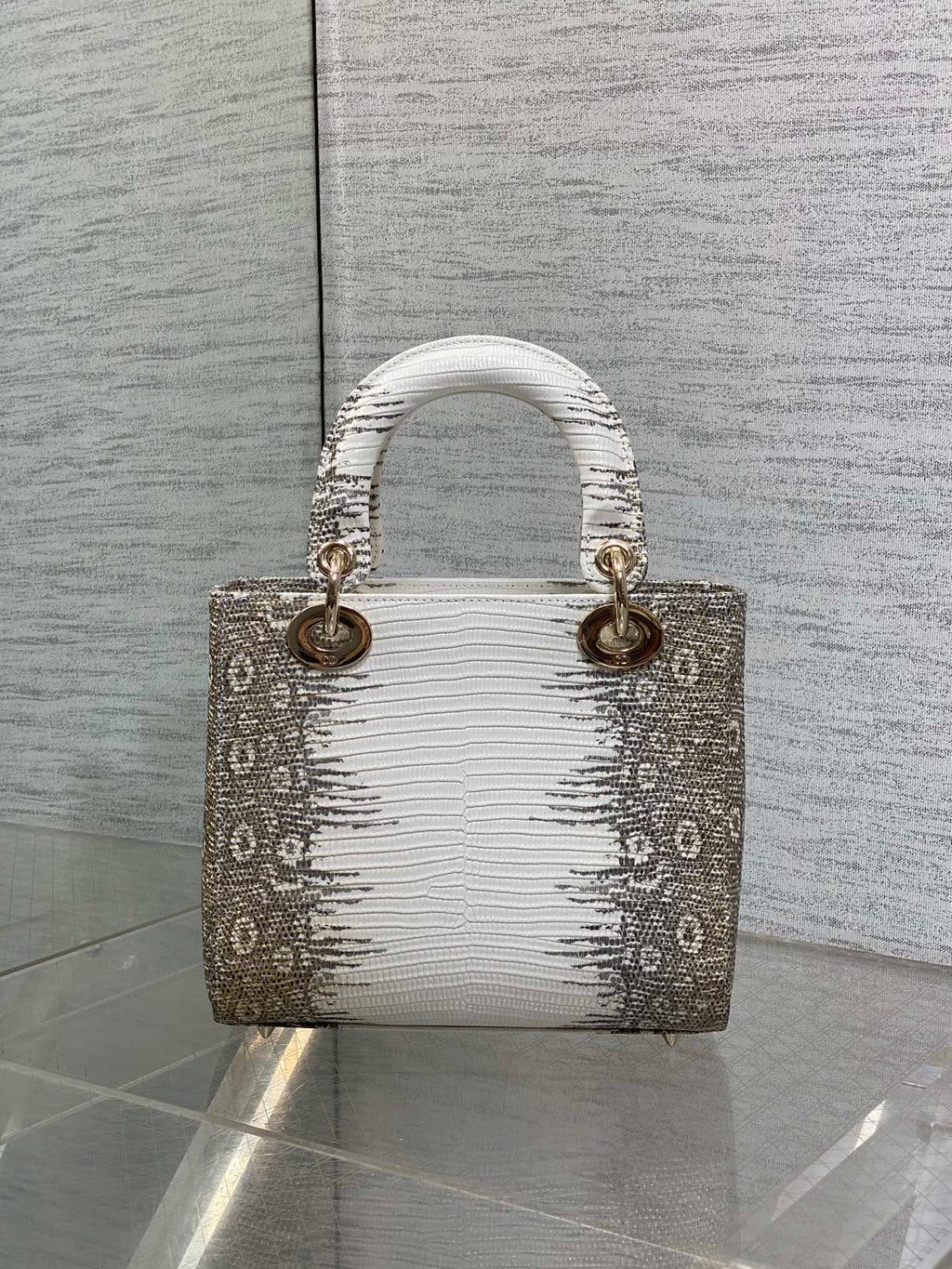 Lizard-Embossed Structured Top Handle Bag 20cm - View 5