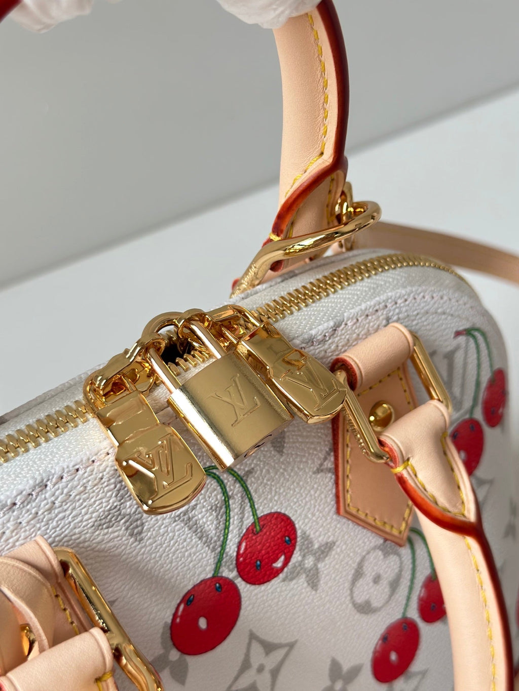 Alma BB White Monogram Canvas with Cherry Print
