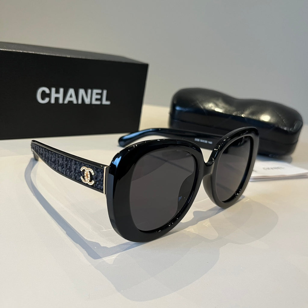 Quilted-Temple Butterfly Sunglasses - Black - View 1