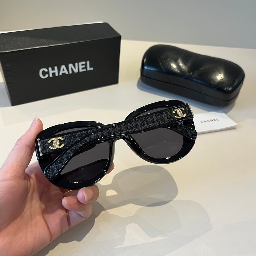 Quilted-Temple Butterfly Sunglasses - Black - View 6