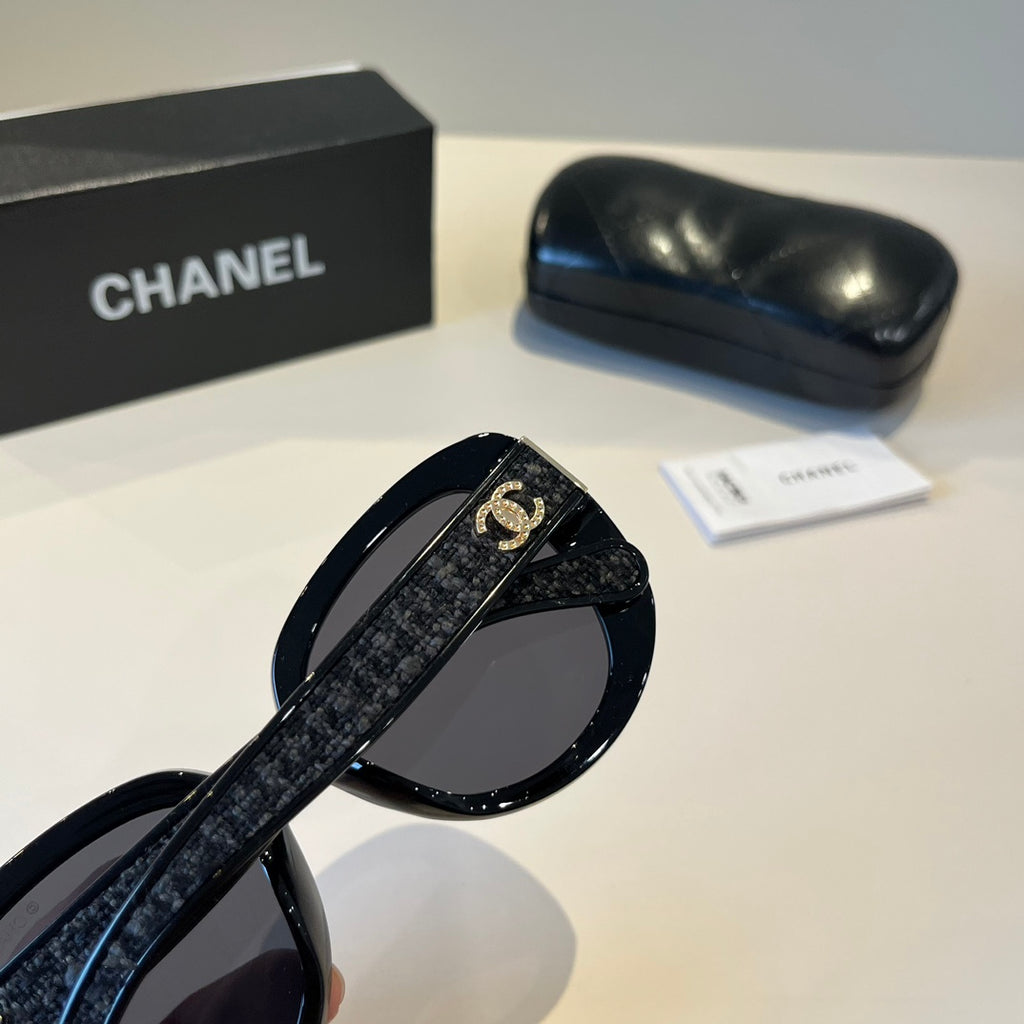 Quilted-Temple Butterfly Sunglasses - Black - View 5