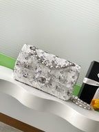 25 Embellished Tweed Flap Shoulder Bag