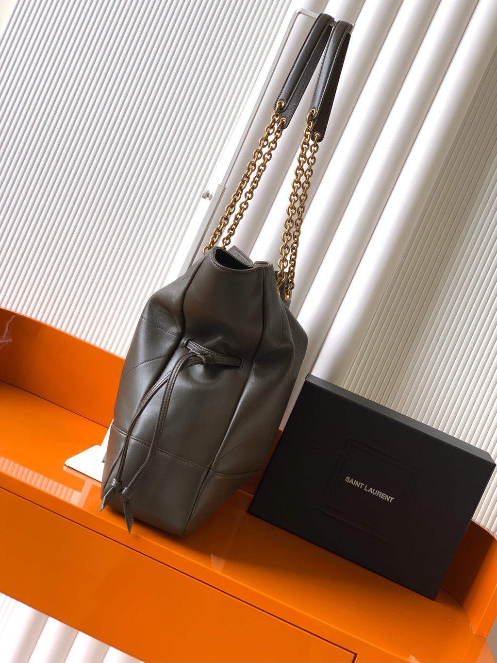 Saint Laurent Jamie 4.3 Large Pochon Bag in Taupe Lambskin Leather - Detail View 3
