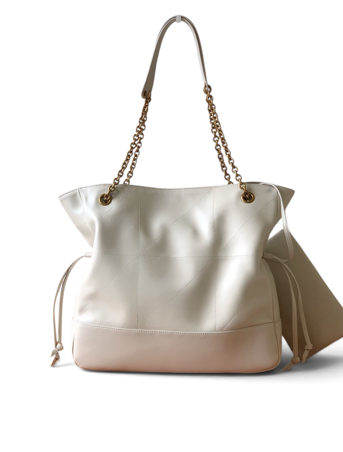 Saint Laurent Jamie 4.3 Large Pochon Bag in Ivory Lambskin Leather - Detail View 2