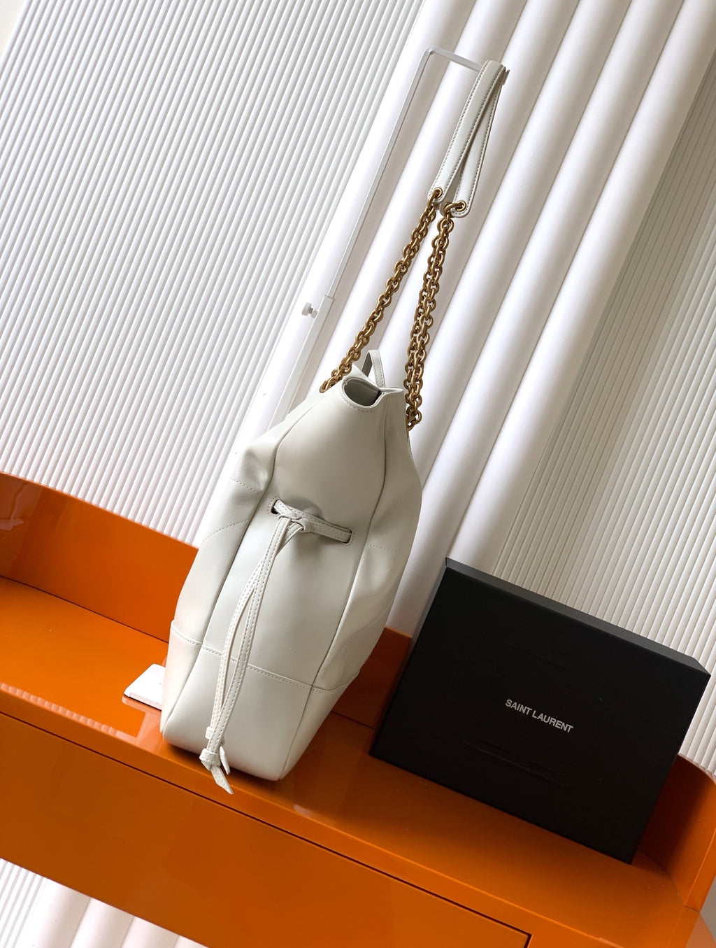 Saint Laurent Jamie 4.3 Large Pochon Bag in Ivory Lambskin Leather - Detail View 3