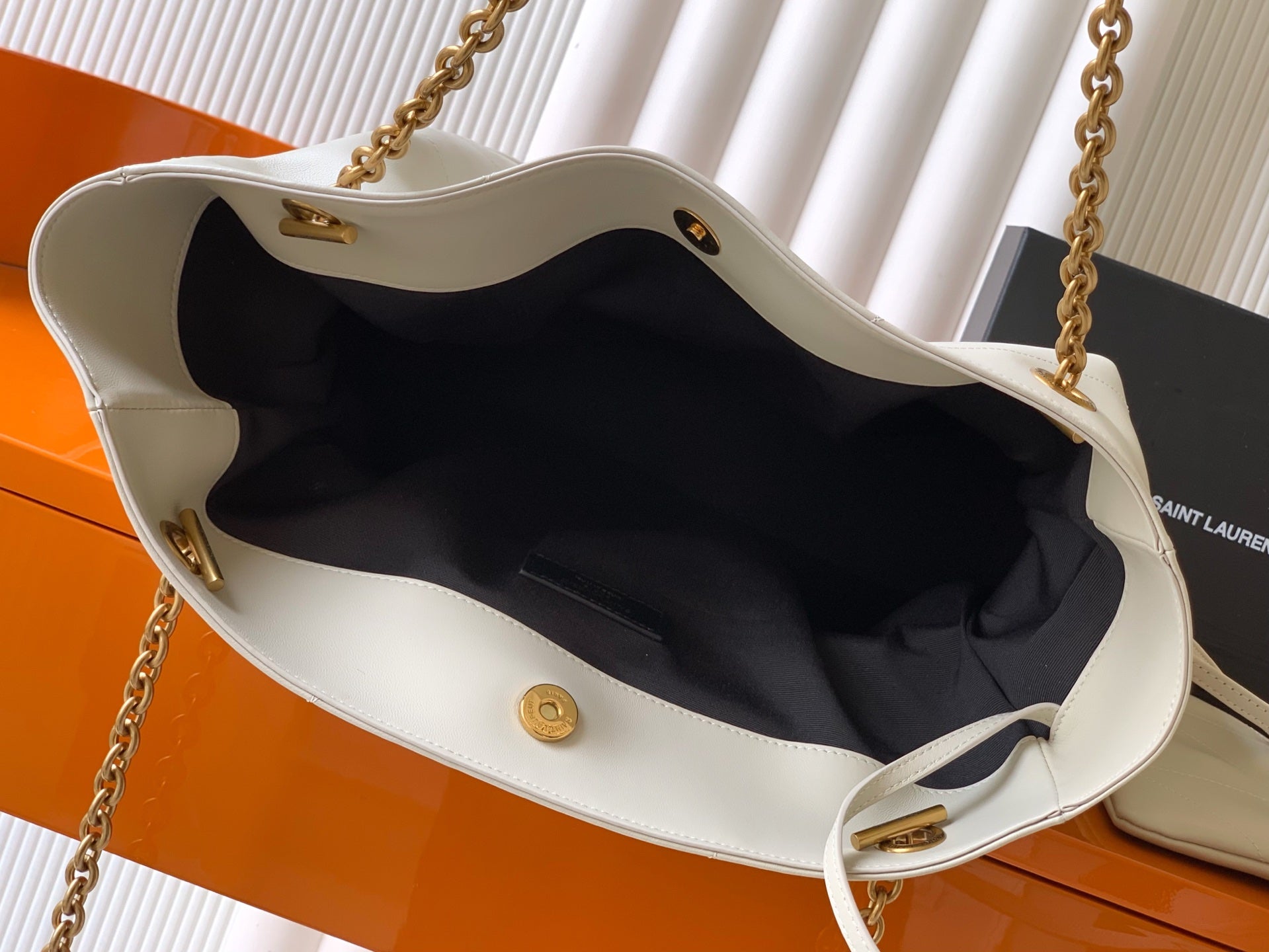 Saint Laurent Jamie 4.3 Large Pochon Bag in Ivory Lambskin Leather - Detail View 8