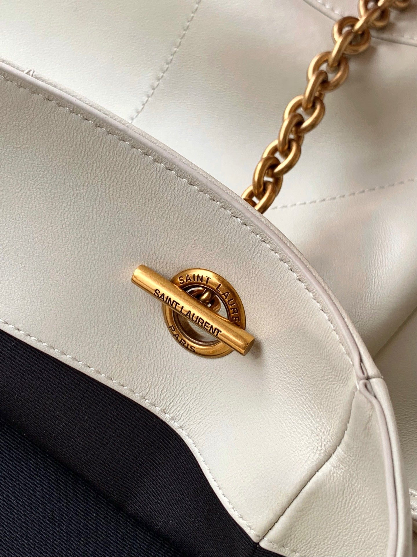 Saint Laurent Jamie 4.3 Large Pochon Bag in Ivory Lambskin Leather - Detail View 7