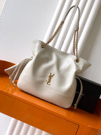 Saint Laurent Jamie 4.3 Large Pochon Bag in Ivory Lambskin Leather - Front View