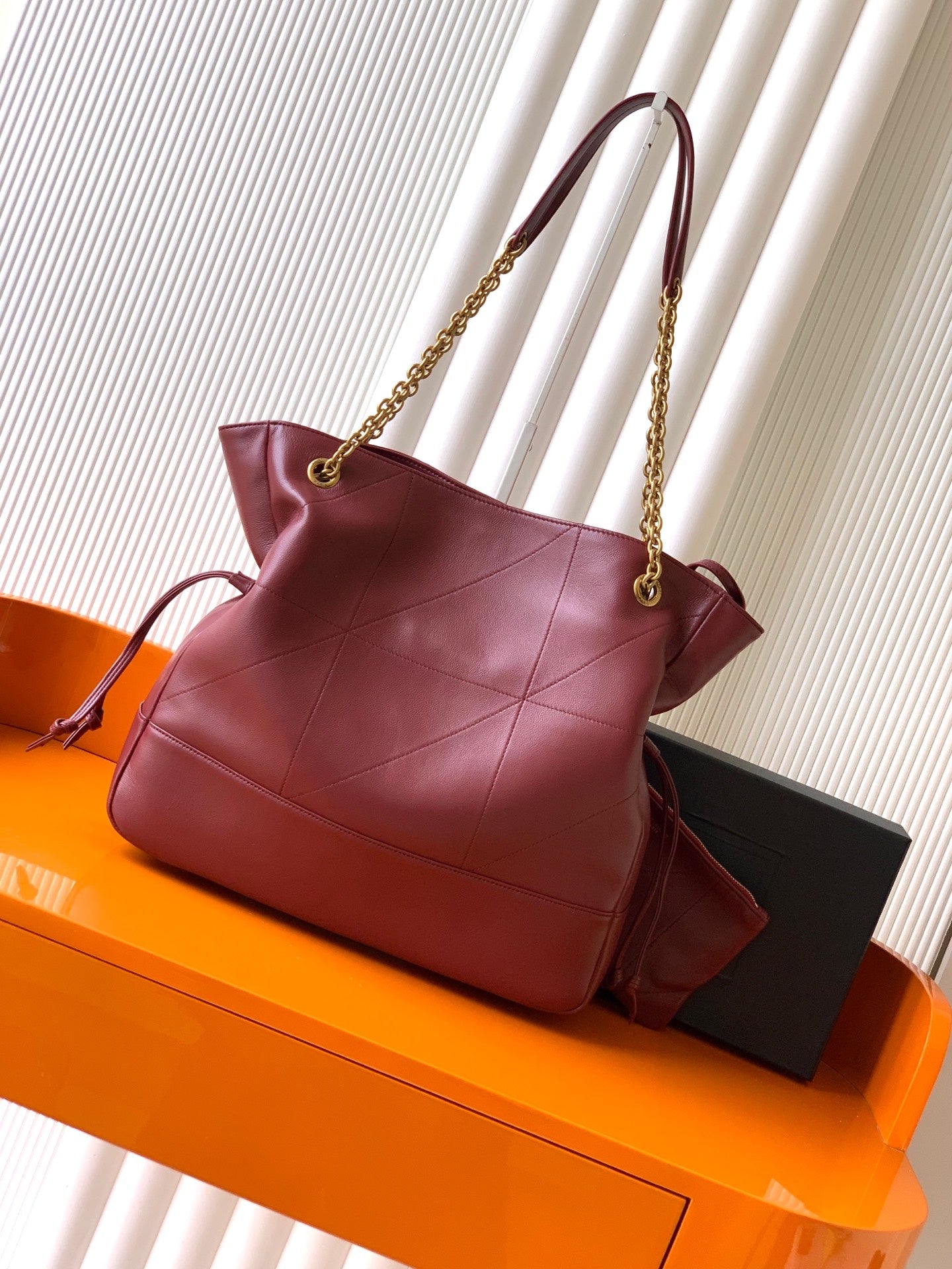 Saint Laurent Jamie 4.3 Large Pochon Bag in Burgundy Lambskin Leather - Detail View 2
