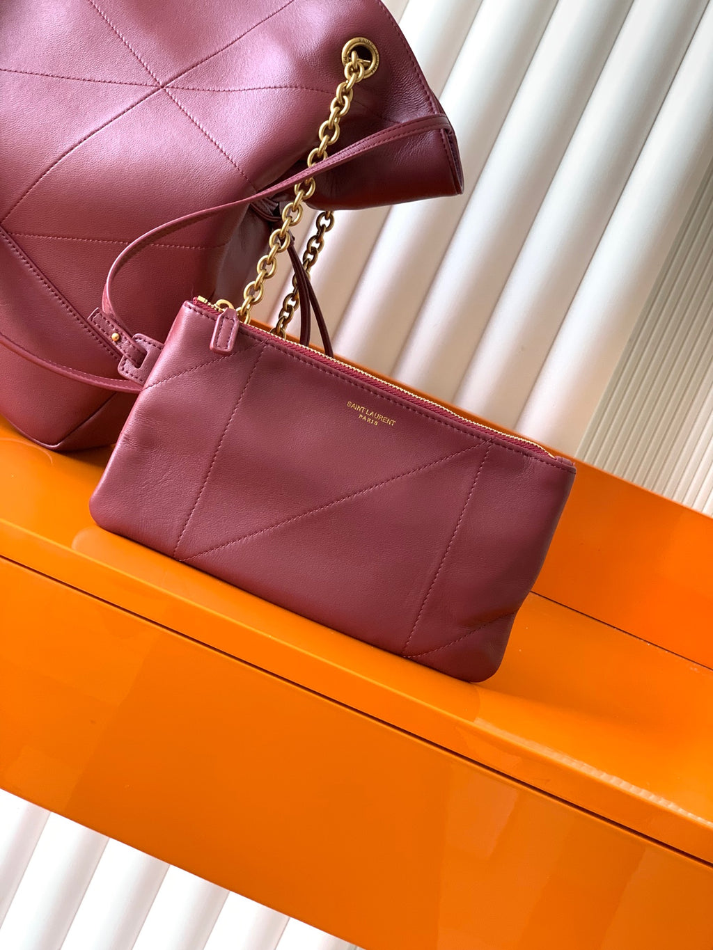 Saint Laurent Jamie 4.3 Large Pochon Bag in Burgundy Lambskin Leather - Detail View 5