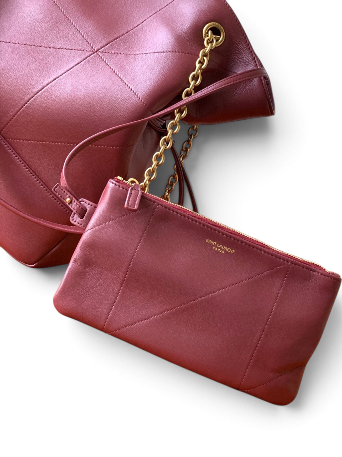 Saint Laurent Jamie 4.3 Large Pochon Bag in Burgundy Lambskin Leather - Detail View 5