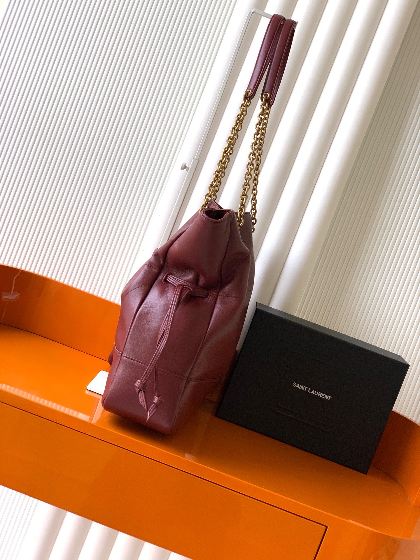 Saint Laurent Jamie 4.3 Large Pochon Bag in Burgundy Lambskin Leather - Detail View 3