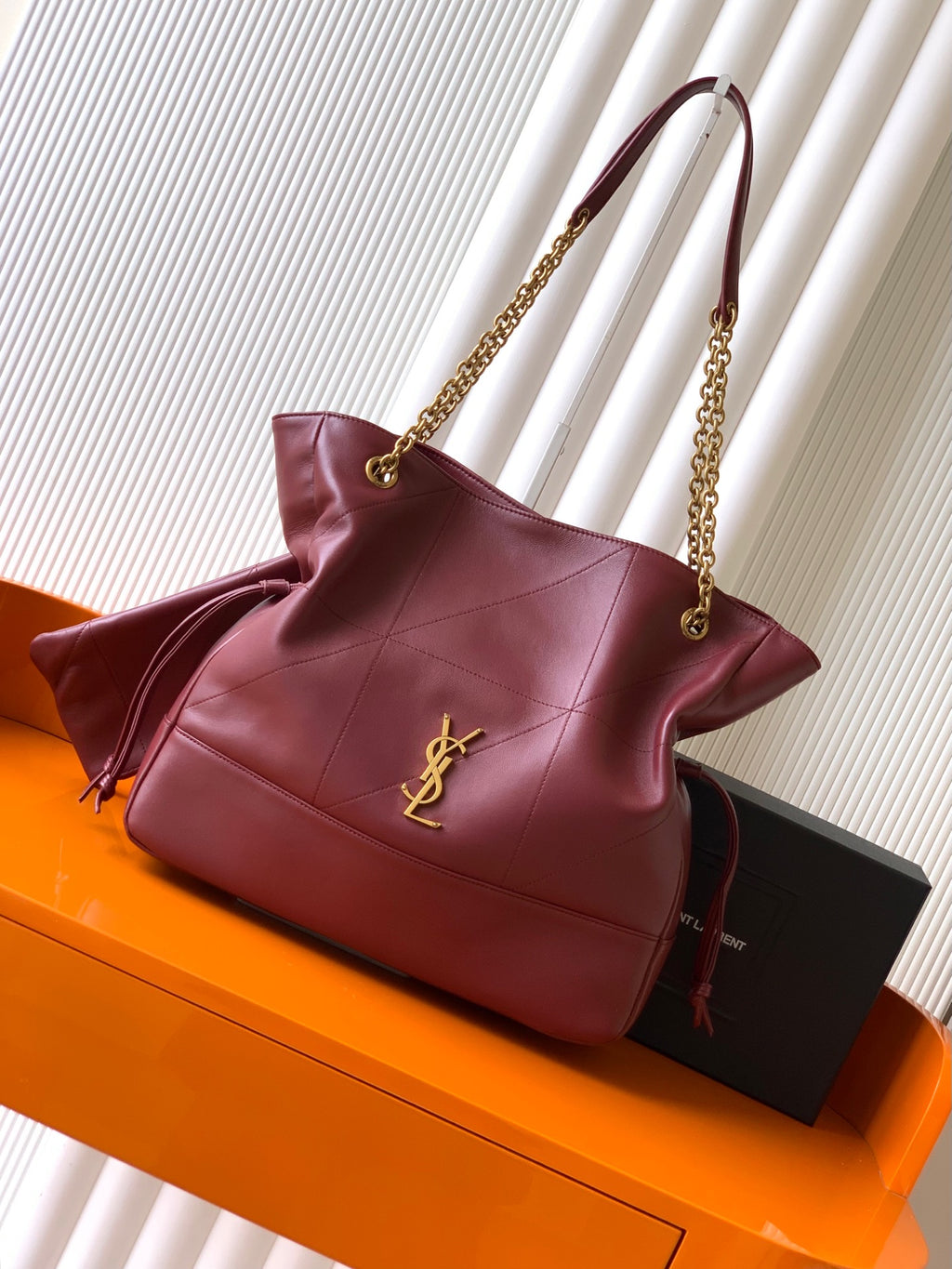 Saint Laurent Jamie 4.3 Large Pochon Bag in Burgundy Lambskin Leather - Front View