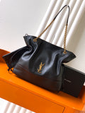 Saint Laurent Jamie 4.3 Large Pochon Bag in Black Lambskin Leather - Front View
