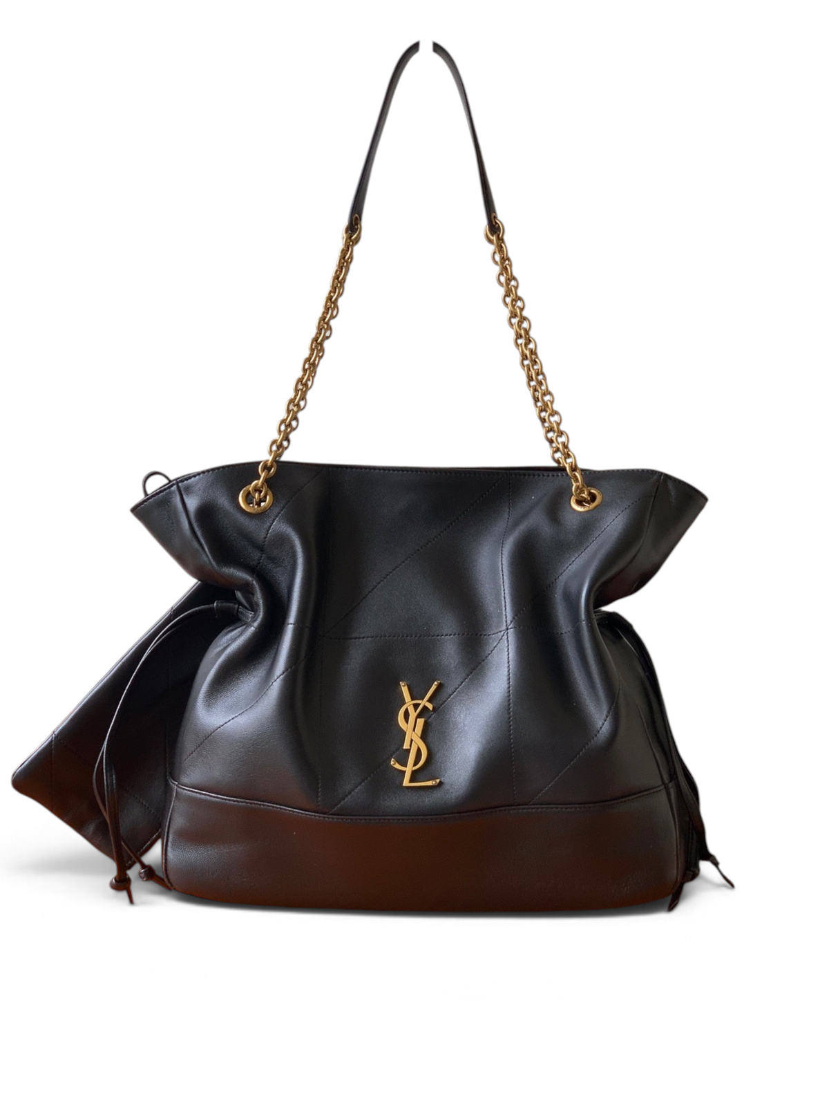 Saint Laurent Jamie 4.3 Large Pochon Bag in Black Lambskin Leather - Front View