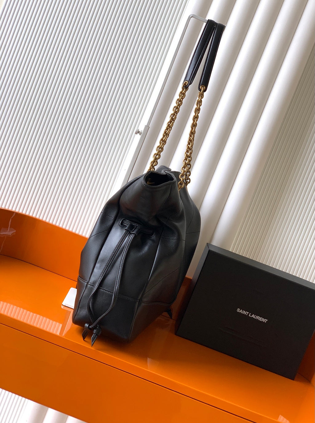 Saint Laurent Jamie 4.3 Large Pochon Bag in Black Lambskin Leather - Detail View 3