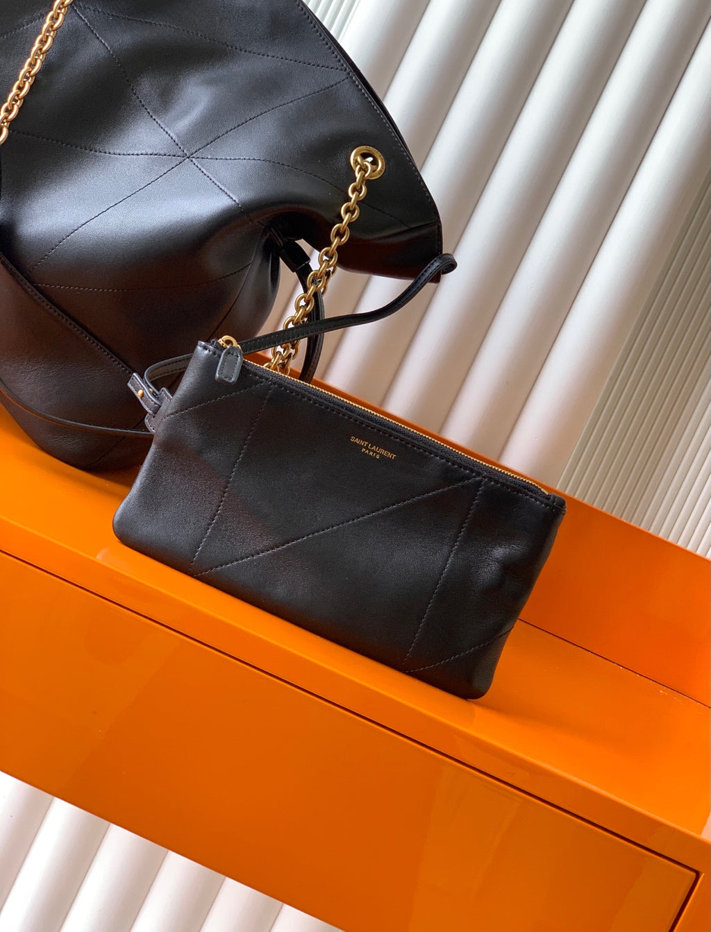 Saint Laurent Jamie 4.3 Large Pochon Bag in Black Lambskin Leather - Detail View 5