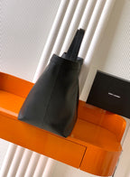 Saint Laurent Y Large Tote Bag in Black Grained calfskin Leather - Detail View 2