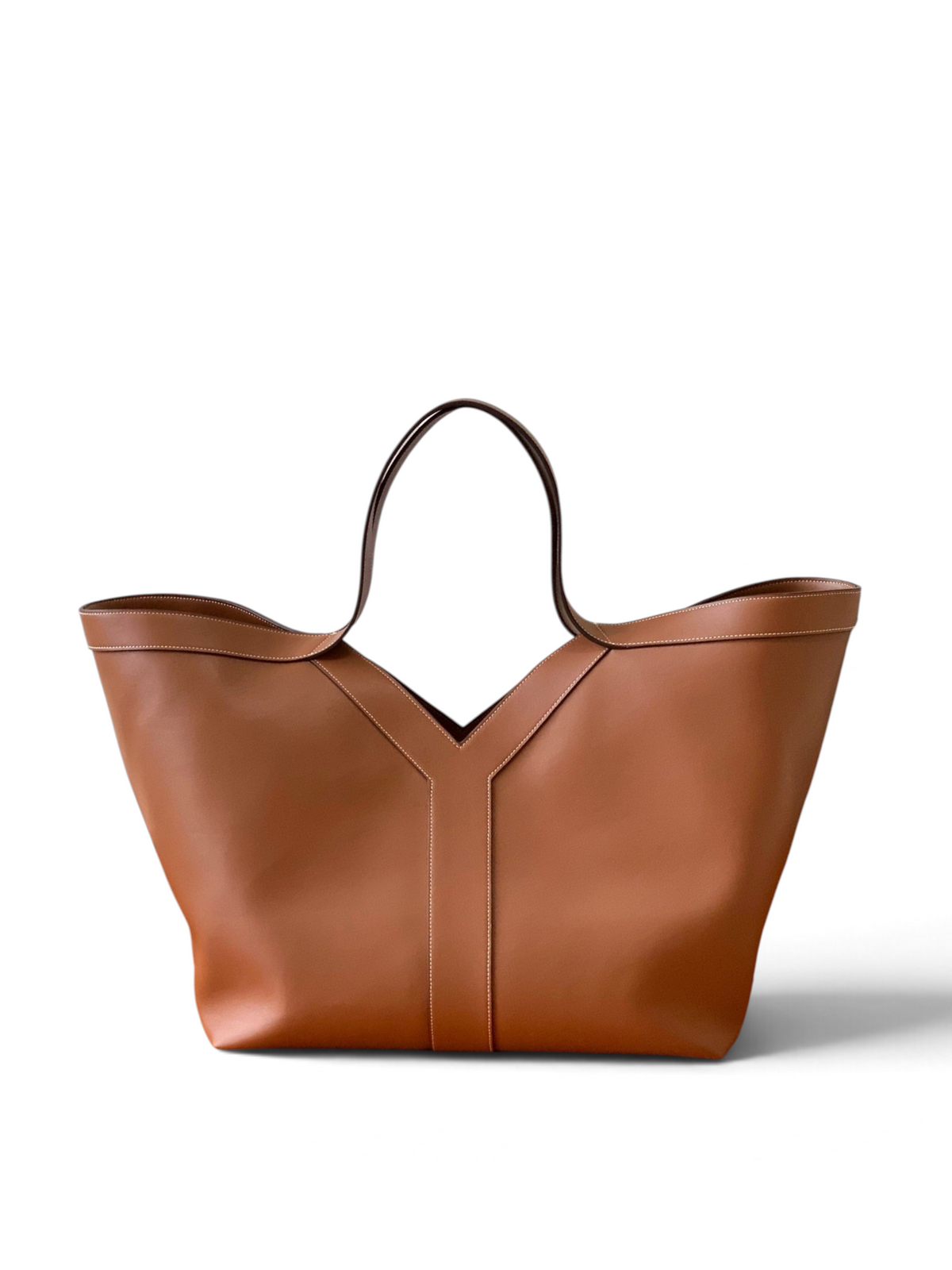 Saint Laurent Y Large Tote Bag in Tan Grained calfskin Leather - Detail View 3