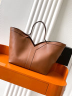 Saint Laurent Y Large Tote Bag in Tan Grained calfskin Leather - Front View