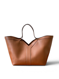 Y Large Tote Bag in Tan Grained calfskin Leather