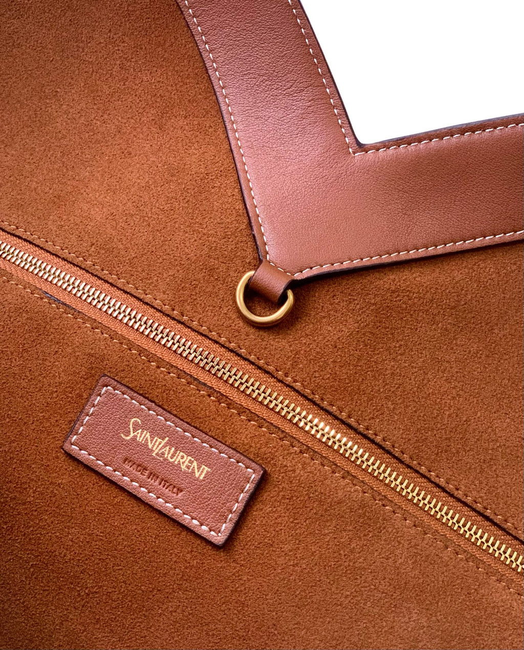 Saint Laurent Y Large Tote Bag in Tan Grained calfskin Leather - Detail View 9