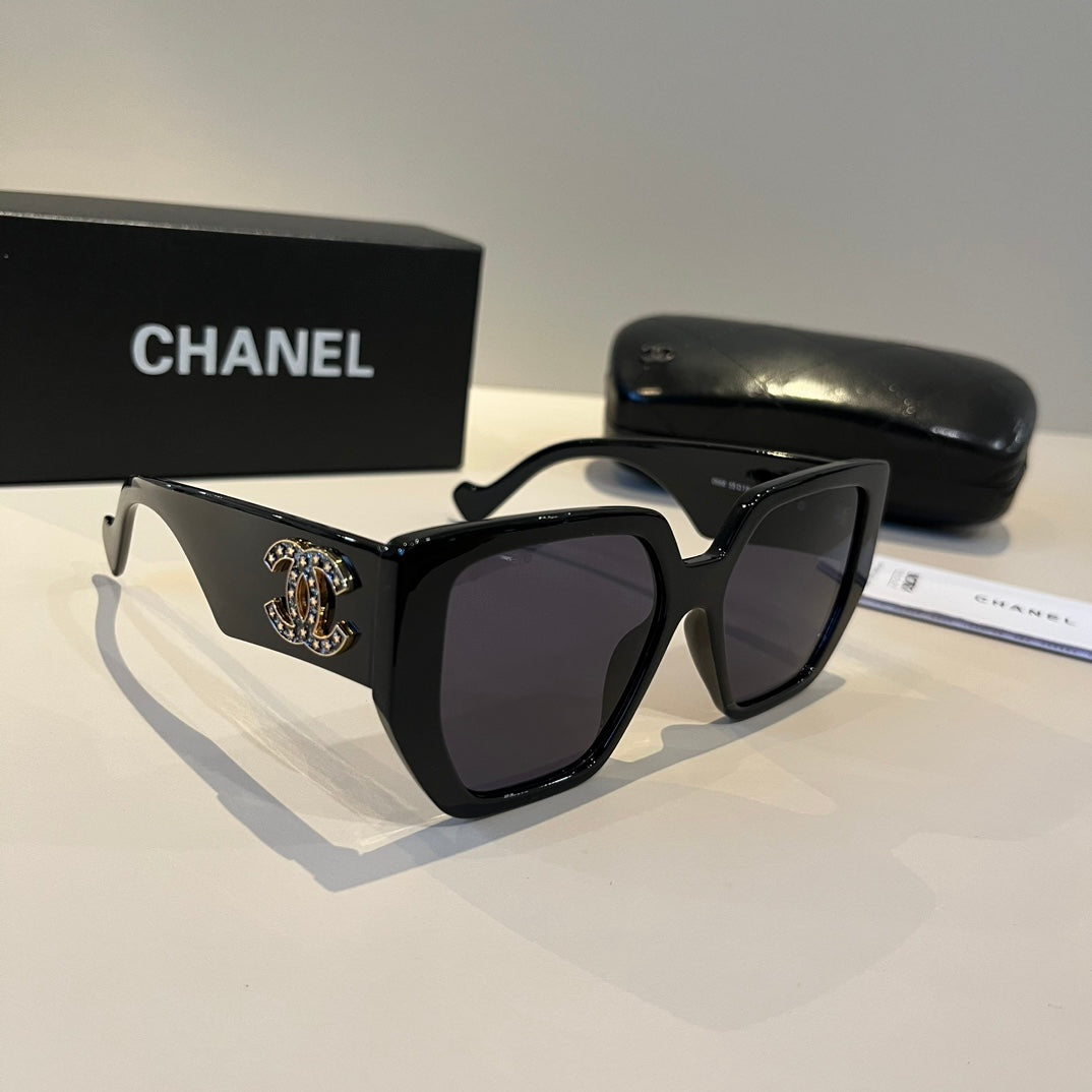 Crystal-Embellished Square Sunglasses - Black - View 1