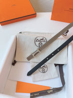Slim Reversible Belt – Etoupe / Black (Silver Hardware)