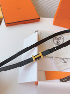 Slim H Belt Black Leather – Gold Hardware
