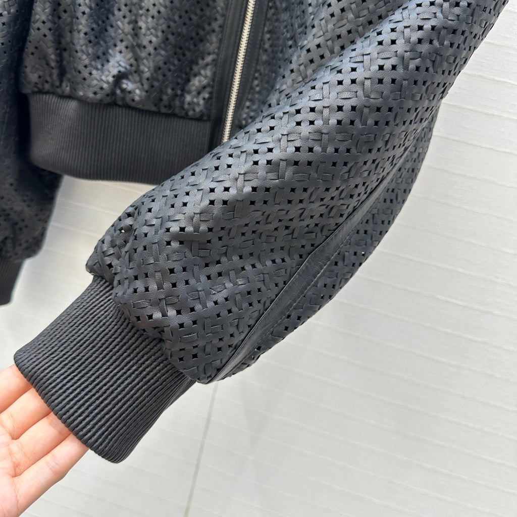 Perforated Sheepskin Bomber Jacket – Noir Edition