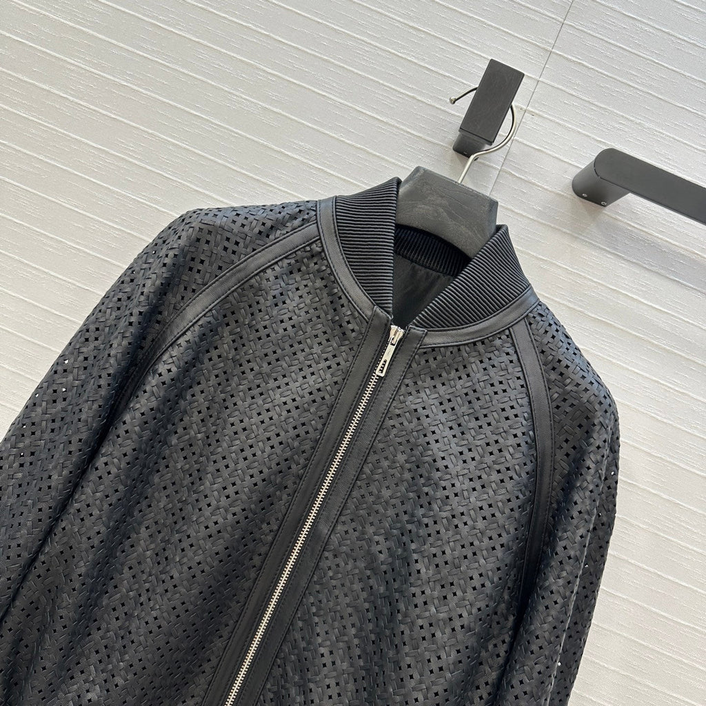 Perforated Sheepskin Bomber Jacket – Noir Edition
