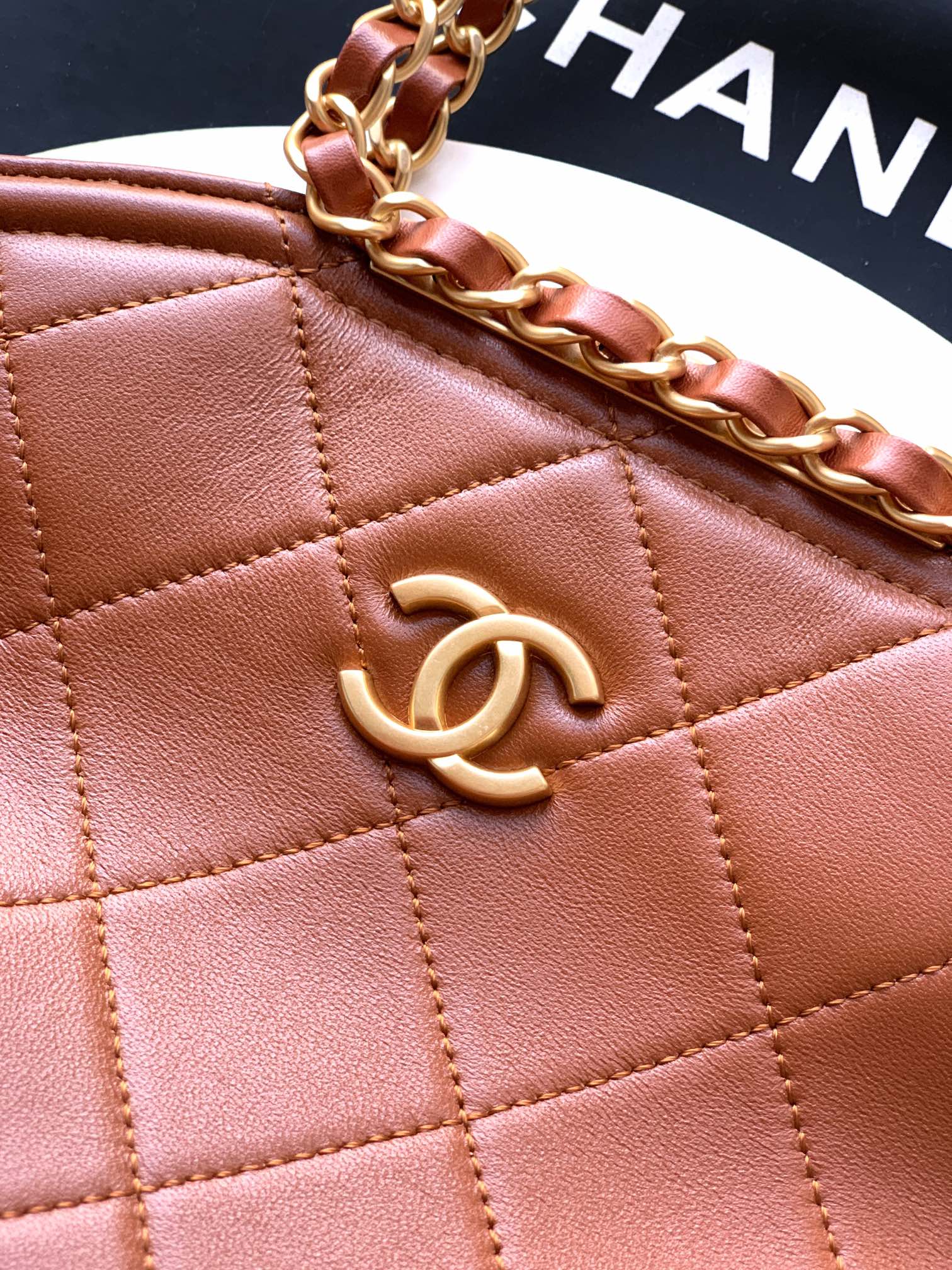 Small Quilted Top Handle Chain Bag