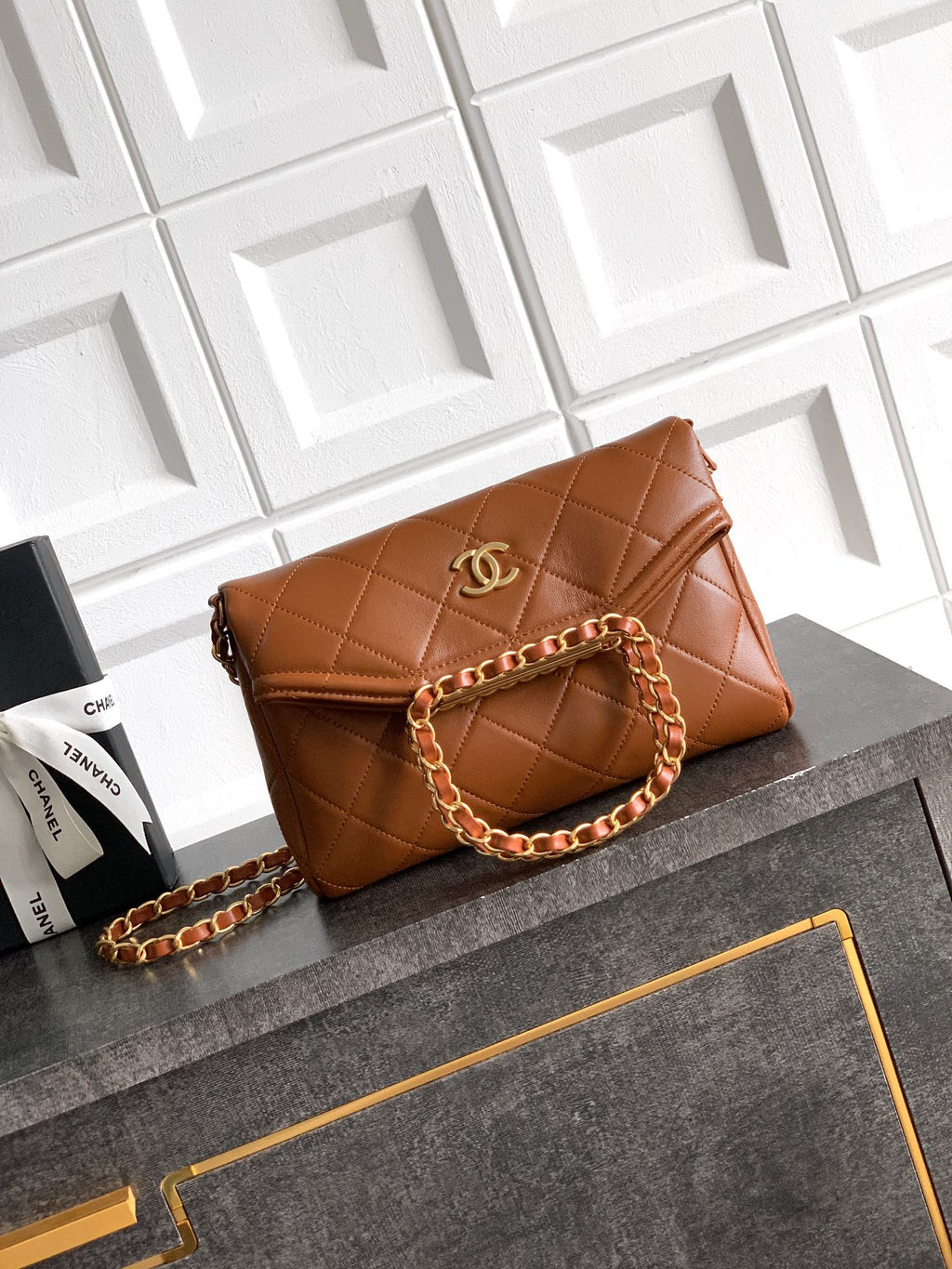 Small Quilted Top Handle Chain Bag