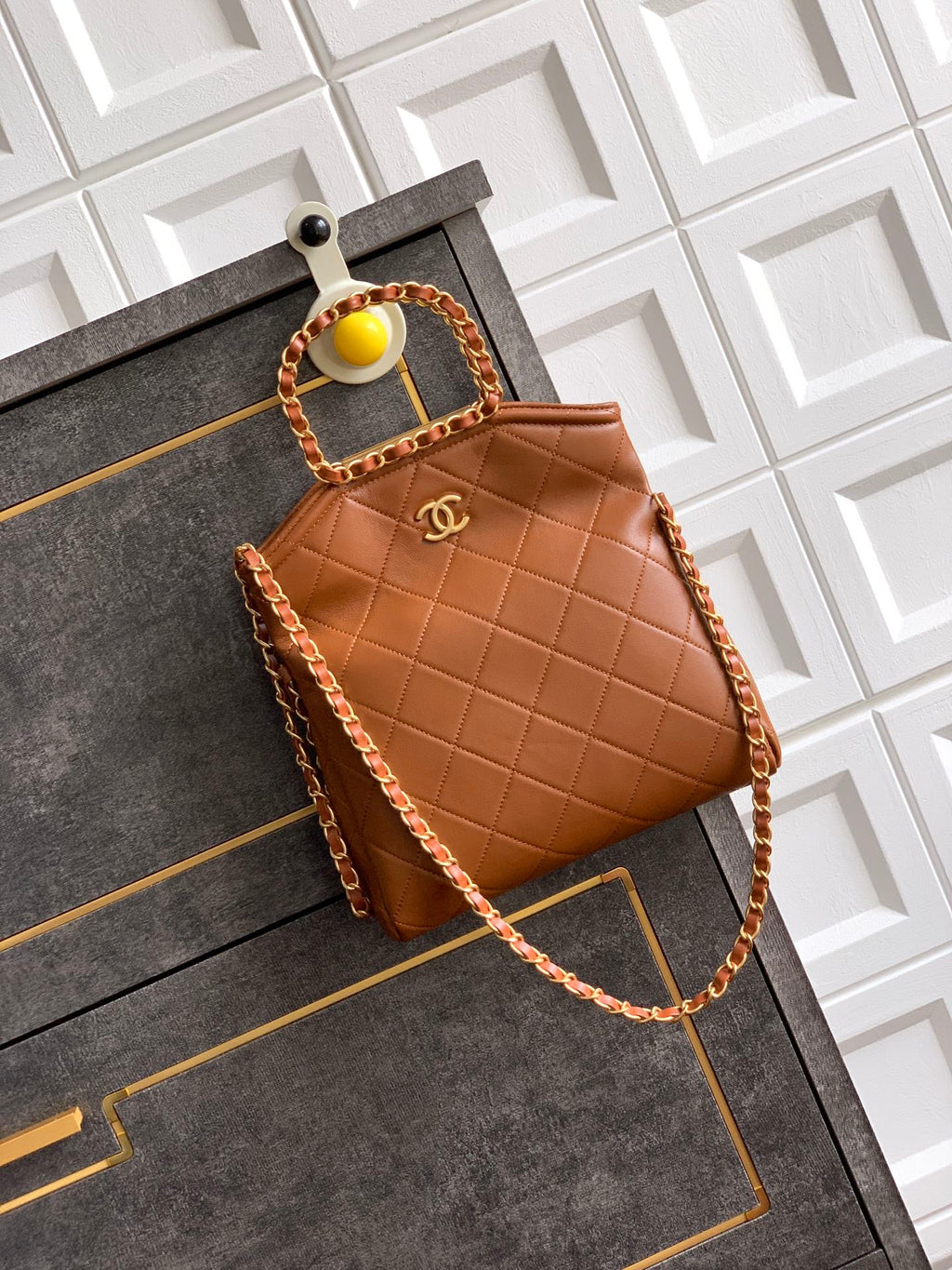 Small Quilted Top Handle Chain Bag