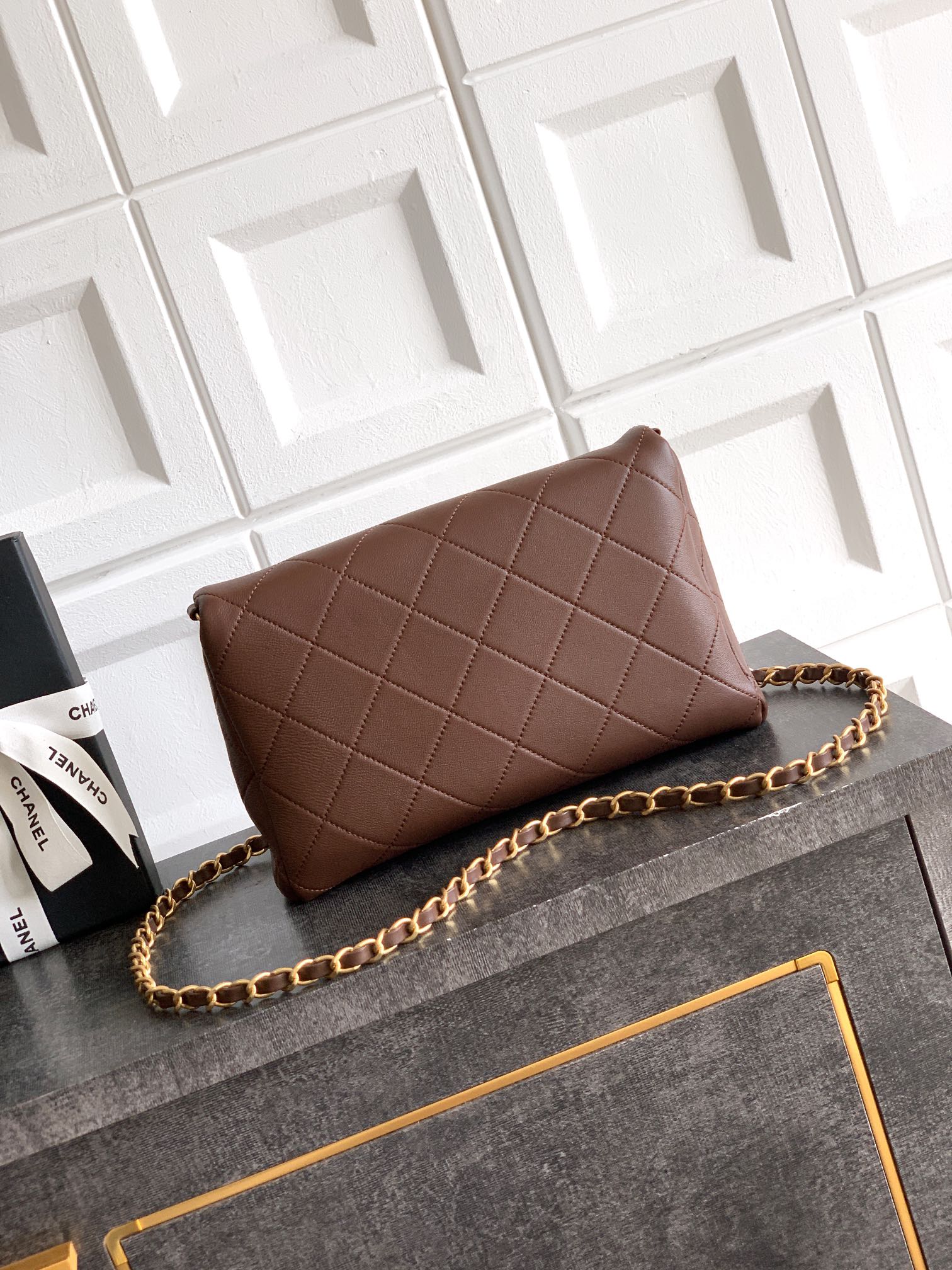 Small Quilted Top Handle Chain Bag