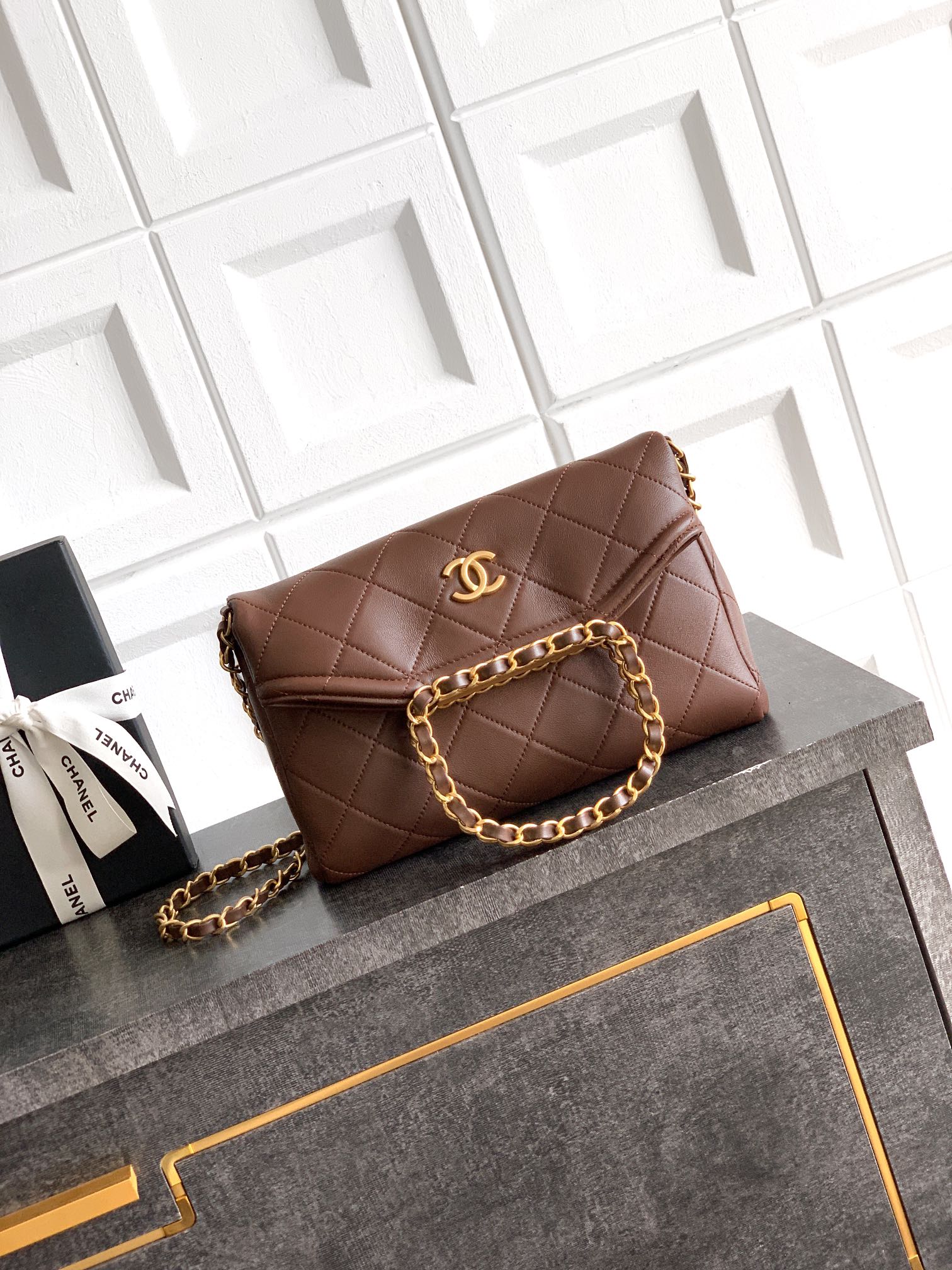 Small Quilted Top Handle Chain Bag
