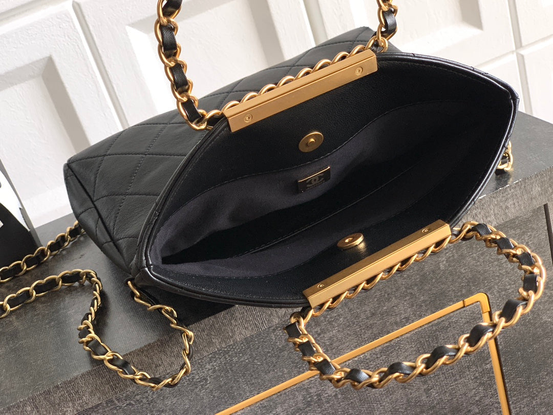 Small Quilted Top Handle Chain Bag