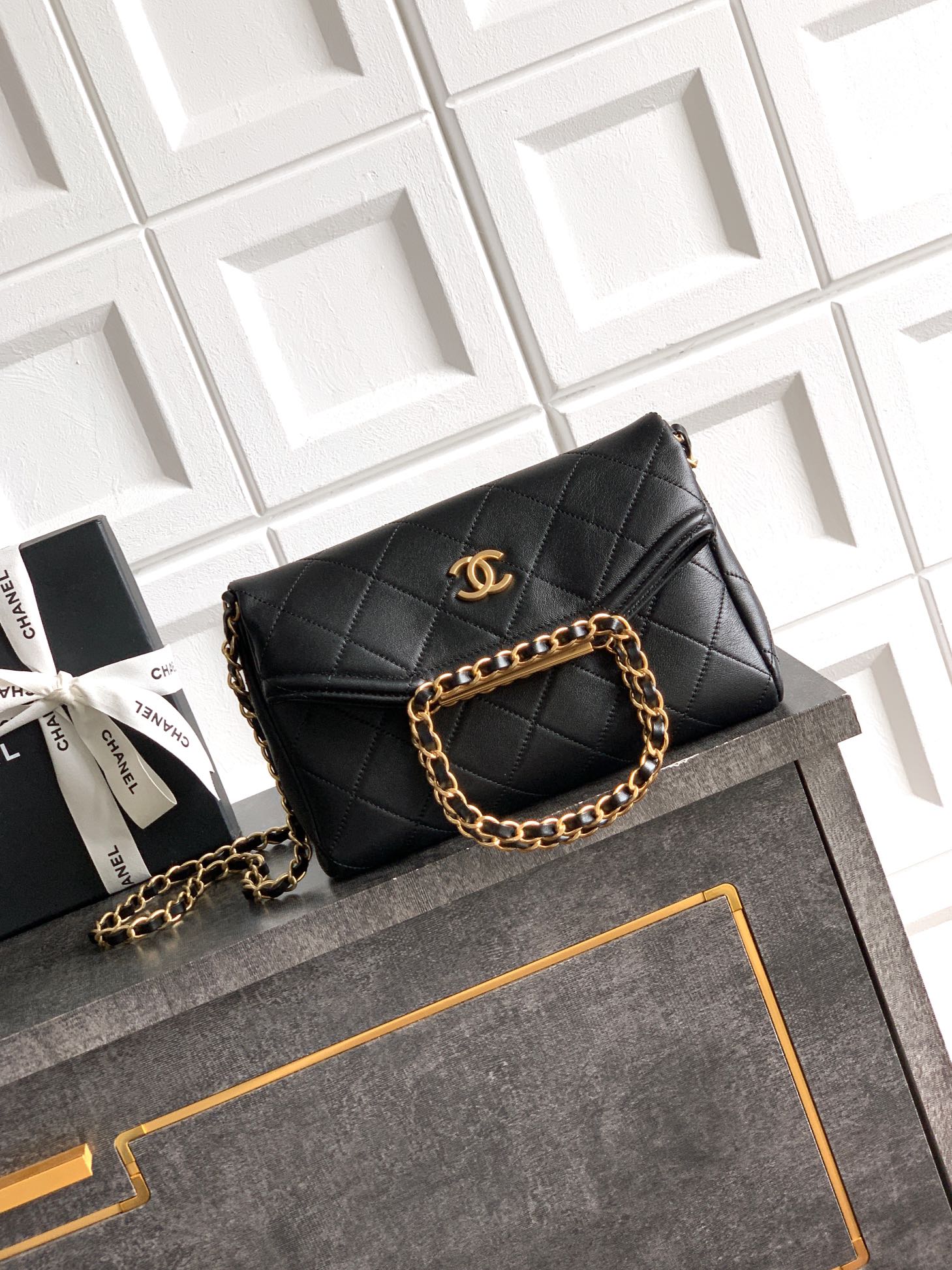 Small Quilted Top Handle Chain Bag