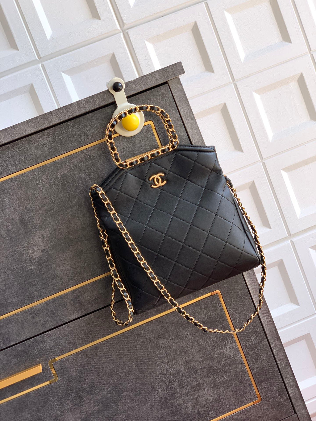Small Quilted Top Handle Chain Bag
