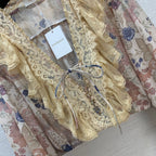 Lace-Trim Blouse And Maxi Skirt Set - Beige Floral - View 3