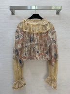 Lace-Trim Blouse And Maxi Skirt Set - Beige Floral - View 7